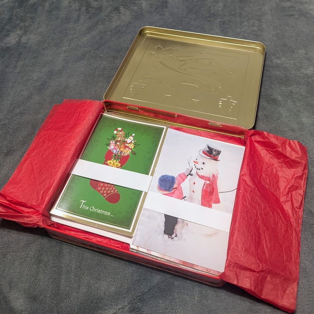 Festive Christmas Card Set in Vintage Whitman's Tin Box - 24 Cards & Envelopes